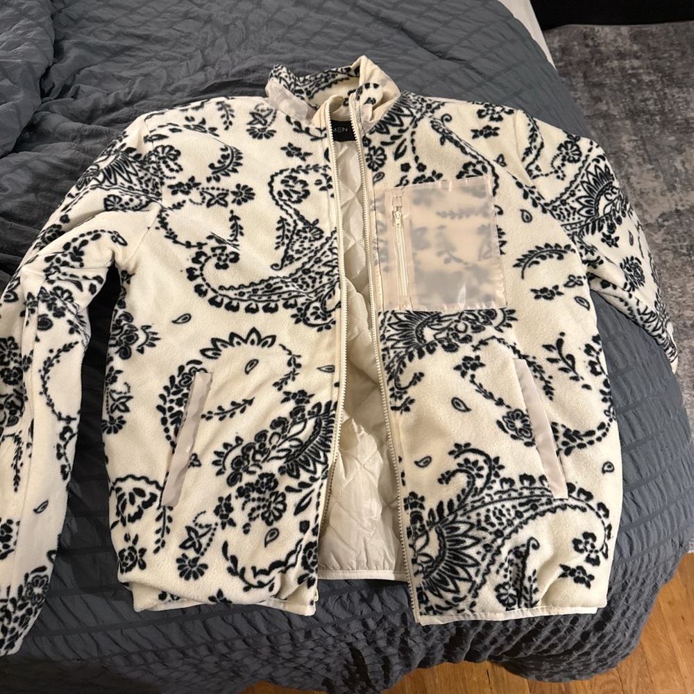 Black and White Paisley Fleece Jacket